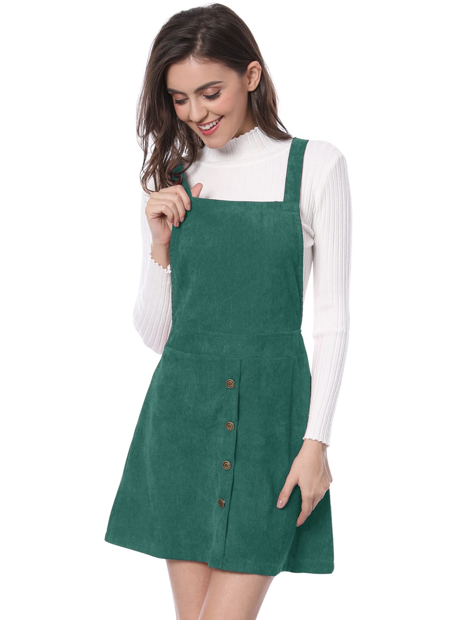 Allegra K Women's Corduroy Button Front A-Line Bib Overall Pinafore Dress - Casual Vintage Style Jumpsuit for Fall & Winter, Perfect for Daily Wear, Date Nights and Photo Shoots