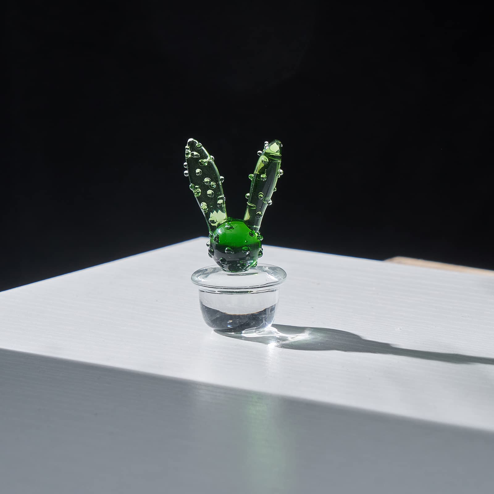 Handmade Murano-Style Blown Glass Rabbit Cactus Sculpture - Art Glass Figurine, Home Decor, Collectible Gift for Housewarming, Wedding & Birthday | Perfect for Living Room, Office Desk & Shelf Display