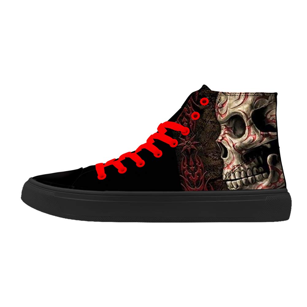 Men's Skull Print High Top Sneakers - Punk Rock Joker Fashion Shoes for Men | Black Gothic Streetwear for Concerts & Halloween Costumes
