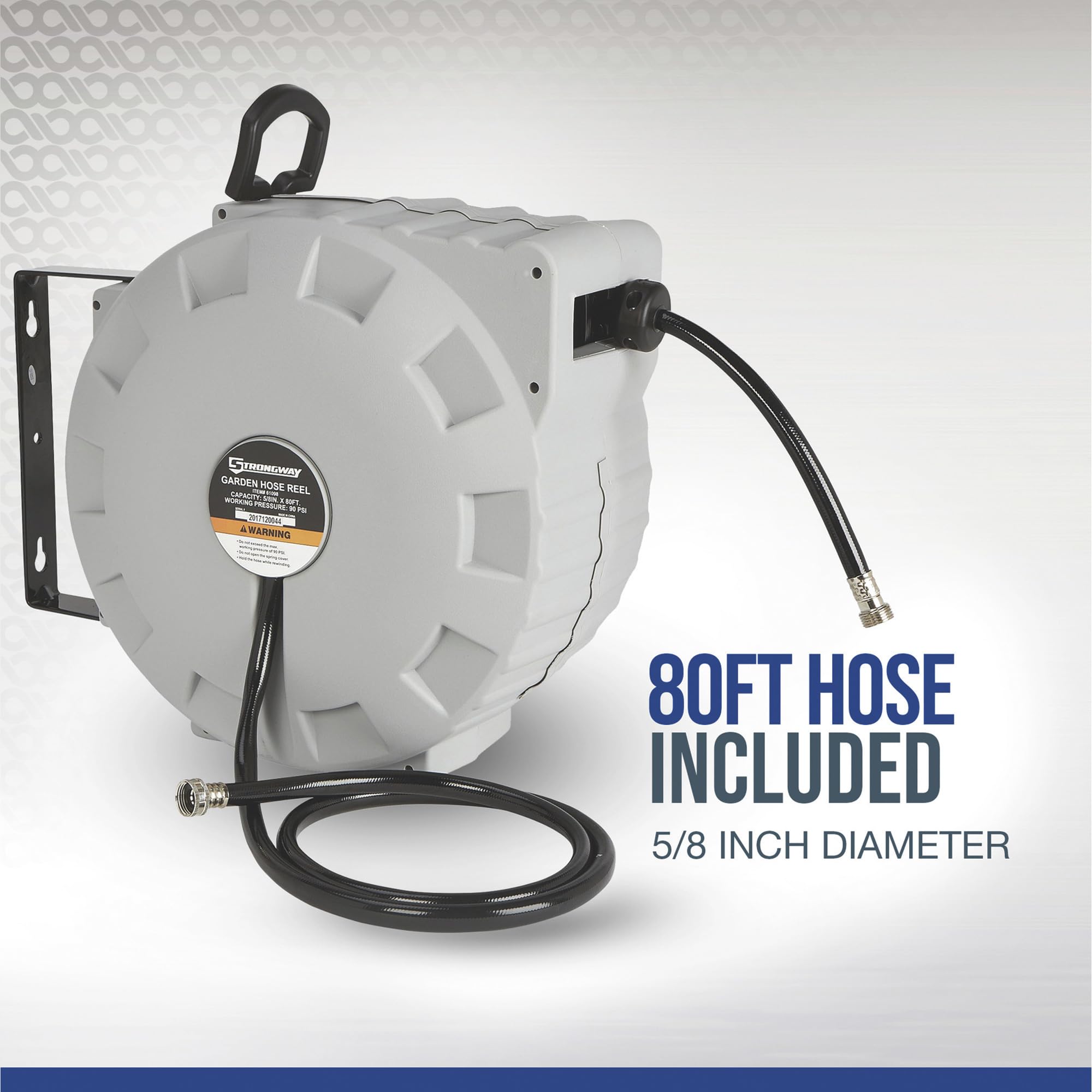 Strongway Retractable Garden Hose Reel with 5/8in. Dia. x 80ft. Heavy Duty Hose - Wall Mount for Lawn, Garden & Outdoor Watering