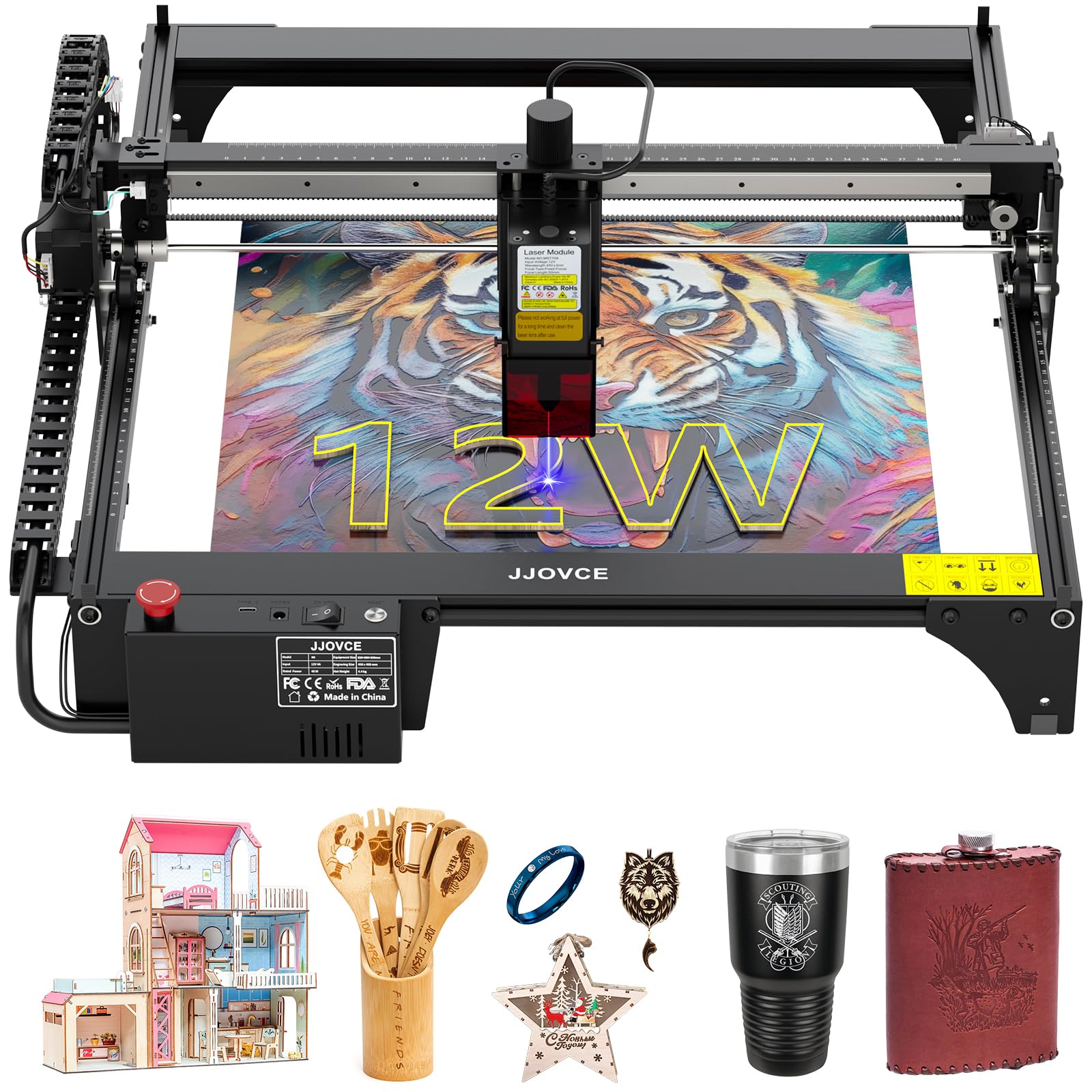 12W Laser Engraver Cutting Machine - Precision CNC Engraving for Wood, Metal, Acrylic, Glass, Leather & Jewelry | DIY Crafts, Personalized Gifts, Home Decor & Small Business Projects
