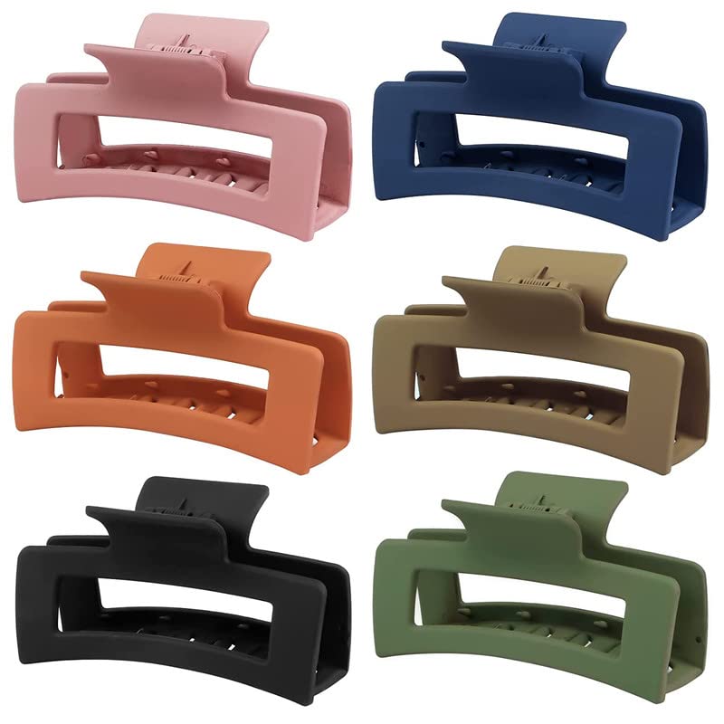 BELICIA Hair Claw Clips for Women - 6 Pack Large Square Hair Clips (4.1 Inch) - Non-Slip Matte Finish Jaw Clips for Thick Hair - Perfect for Ponytails, Buns & Updos