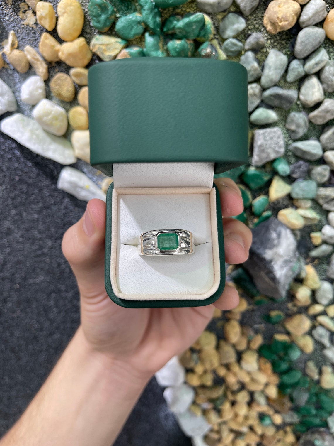 2.0 Carat 925 Sterling Silver Natural Emerald Cut Solitaire Men's Ring - Bezel Set for Durability | Perfect for Weddings, Engagements & Special Occasions