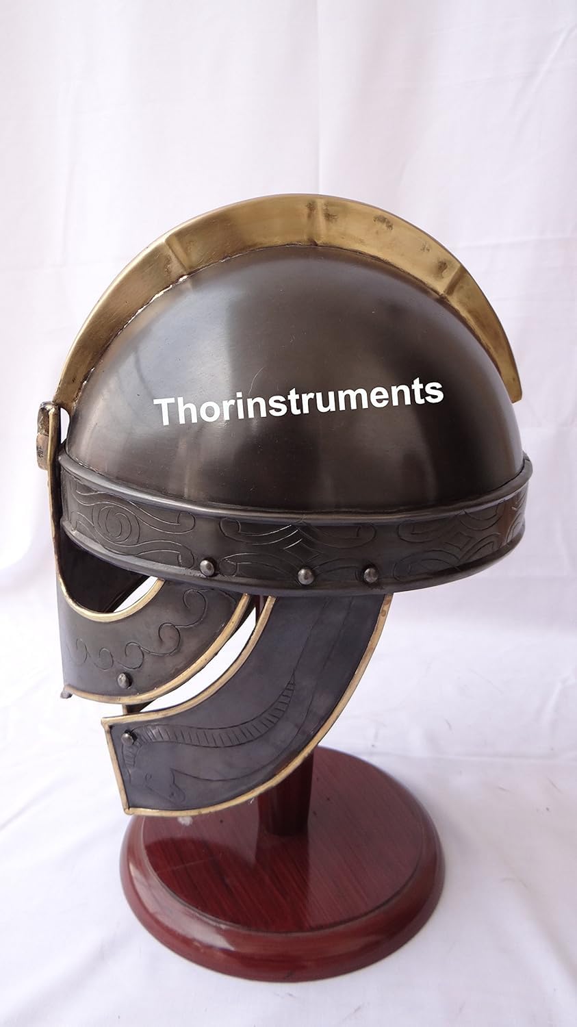 VALSGARDE Medieval Helmet Replica - Ancient Black Finish Collectible Viking Helmet with Display Stand | Rustic Home Decor, Man Cave Display, Viking Cosplay Costume Accessory, Unique Gift for History Enthusiasts