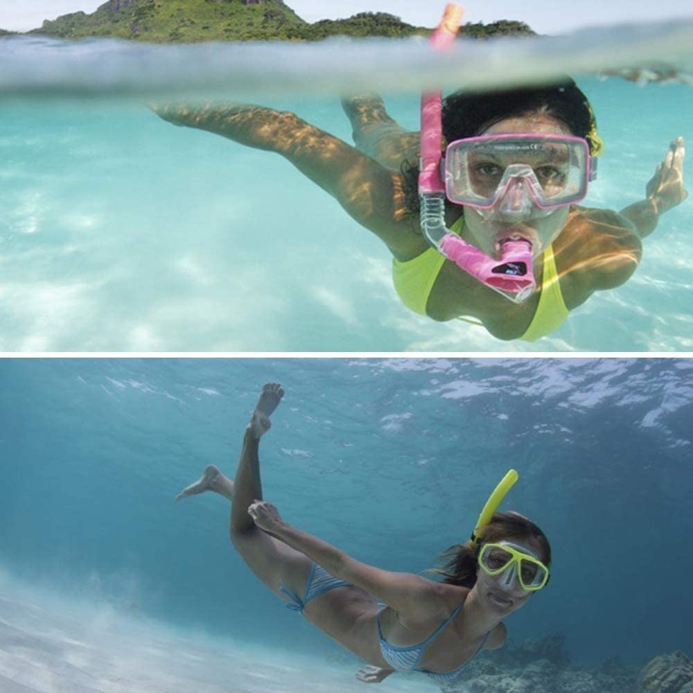 Premium Snorkel Set for Adults - Tempered Glass & Silicone Diving Mask with Dry Snorkel - Anti-Fog Swimming Goggles for Scuba Diving, Snorkeling, Freediving - Yellow - Perfect for Ocean Adventures, Beach Vacations & Underwater Exploration