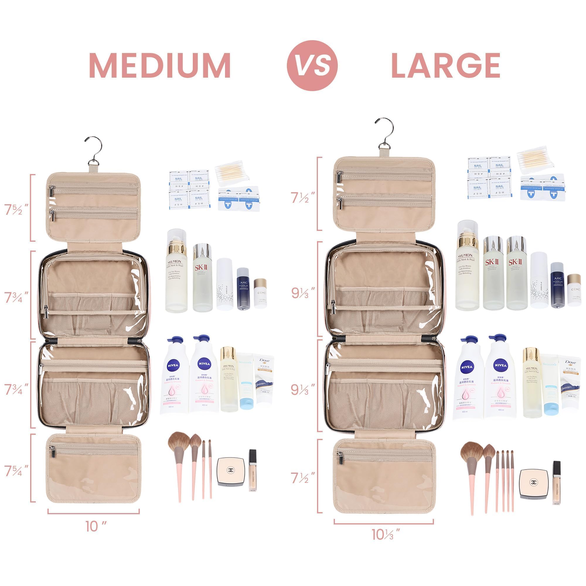Waterproof Hanging Travel Toiletry Bag for Women - Pink Cosmetic Organizer with Multiple Pockets for Makeup, Shampoo & Toiletries | Perfect for Air Travel, Camping & Gym Essentials