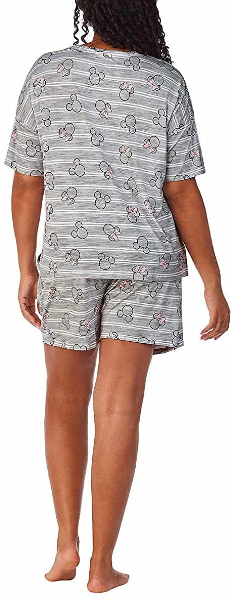 Disney Women's Short Pajama Set with Pockets - Gray Minnie Mouse Print Sleepwear (X-Large) | Soft & Comfortable Nightwear for Summer, Lounge Wear, Sleepovers & Relaxing at Home