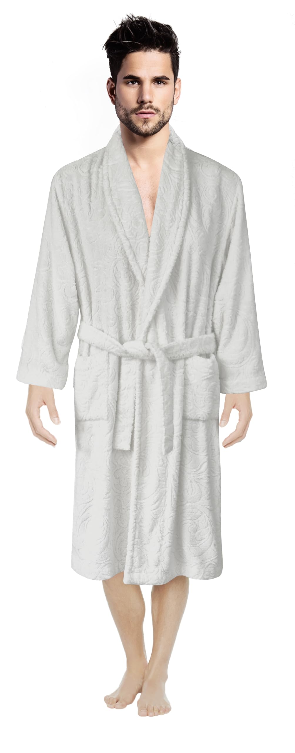 Premium White Patterned Bathrobe and Slippers Set - Large Standard Size Tubéreuse Amour Collection | Perfect for Spa Days, Hotel Luxury & Cozy Home Relaxation