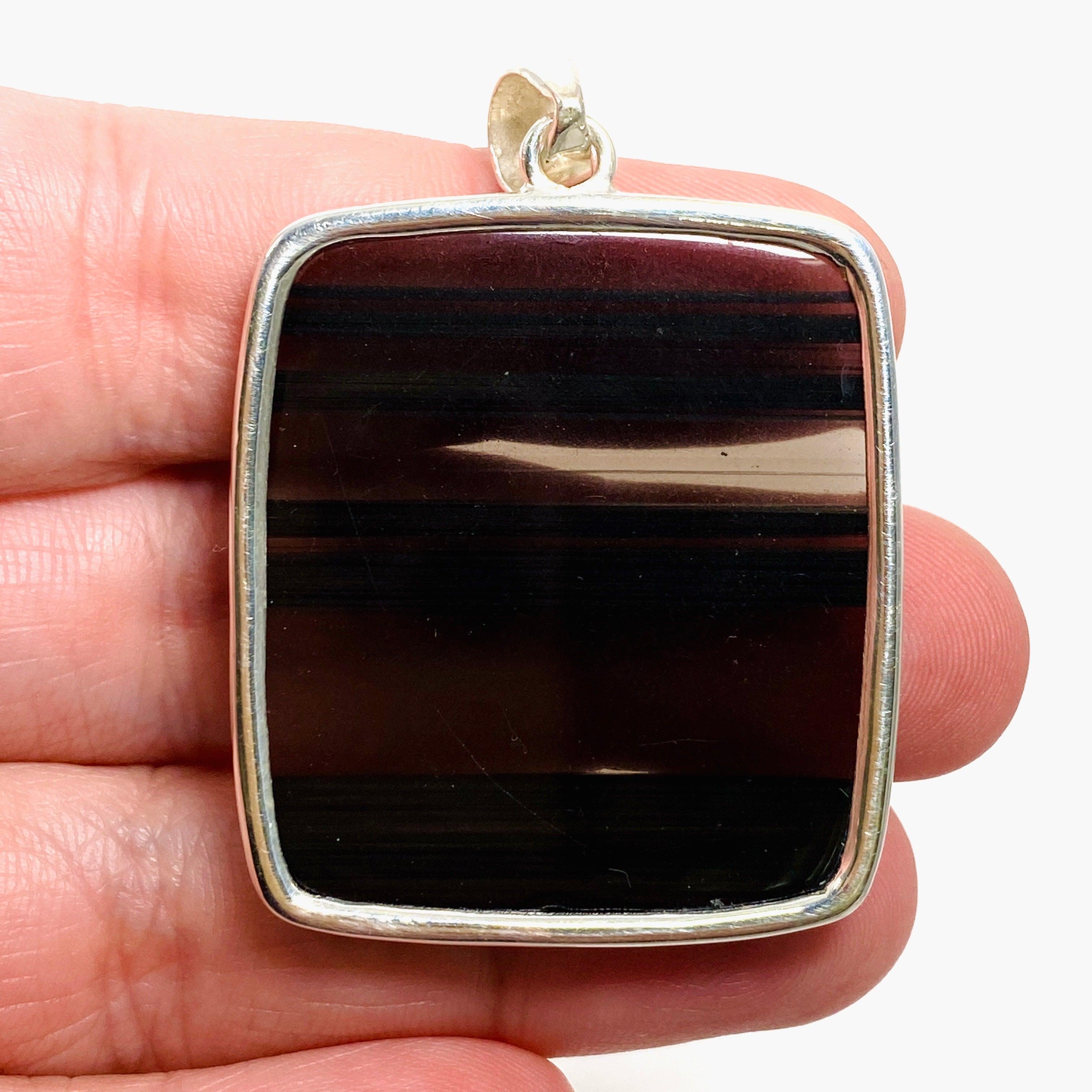 Midnight Obsidian Rectangular Pendant Necklace - KPGJ3903 | Elegant Black Gemstone Jewelry for Women | Perfect for Evening Parties, Weddings & Special Occasions