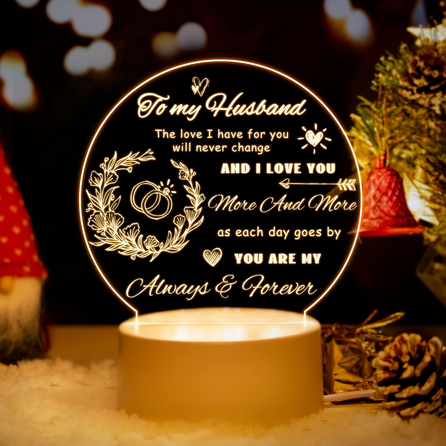 Romantic Acrylic Night Light for Husband - Personalized Wedding Anniversary, Birthday & Engagement Gift Idea from Wife | Valentine's Day Present for Him | Bedroom Decor & Romantic Atmosphere Creator
