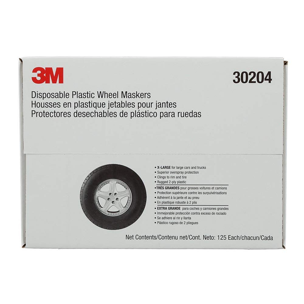 3M Disposable Plastic Wheel Maskers 30204 - X-Large Size (125 Masks per Box, 1 Box per Case) - Ideal for Automotive Painting, Sanding & DIY Projects