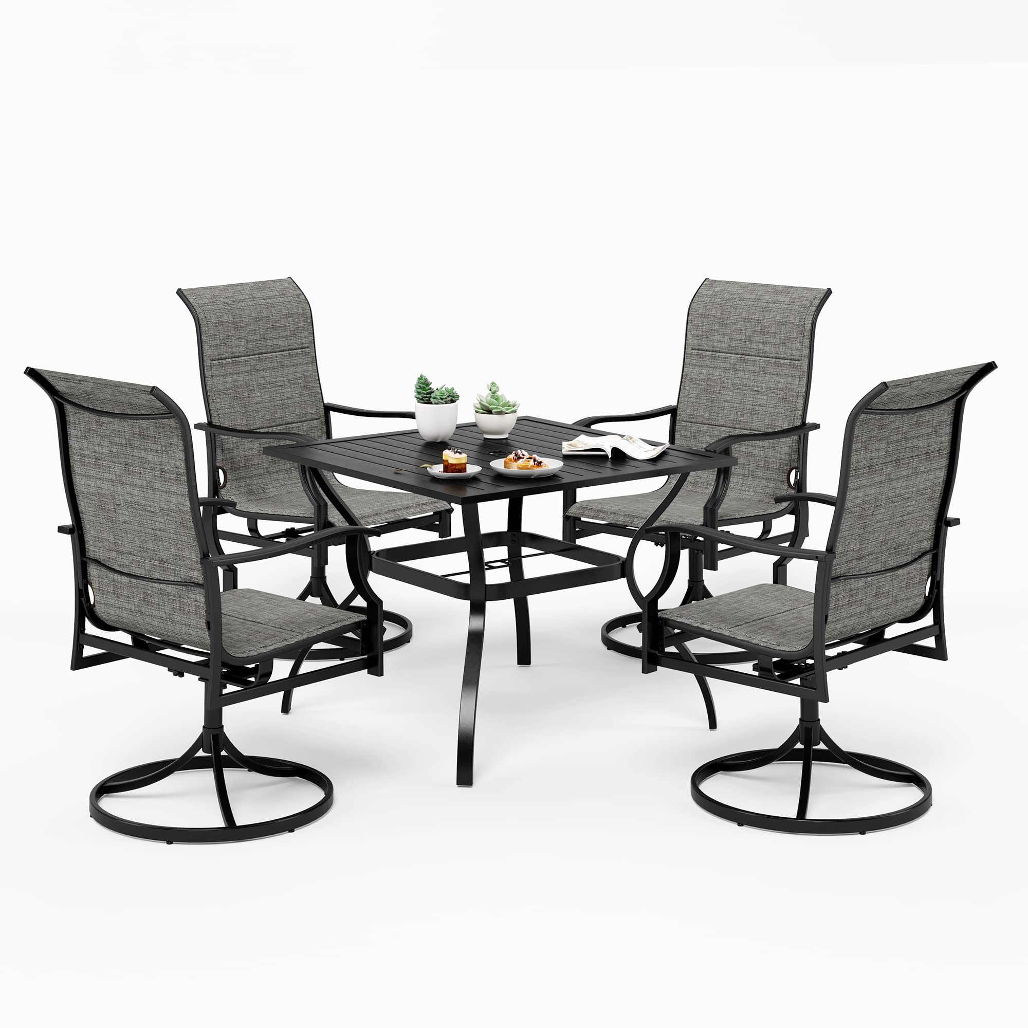 MIXPATIO 5-Piece Outdoor Patio Dining Set with 4 Swivel Chairs & 37