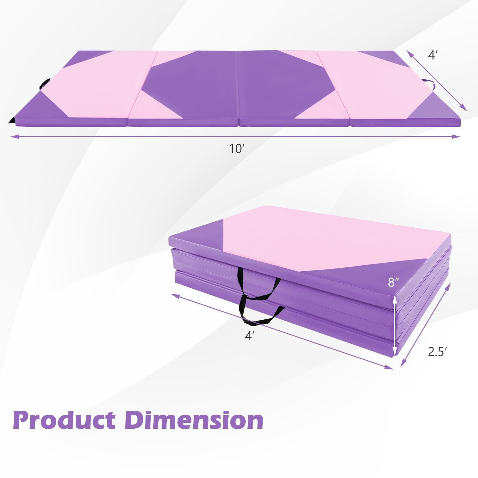 Goplus 10'x4'x2'' Folding Gymnastics Mat - Thick PU Leather Tumbling Mat with Hook & Loop Fasteners & Portable Handles - 4-Panel Exercise Mat for Home Gym, Yoga, Gymnastics, Martial Arts & Kids Play Area - Non-Slip Workout Mat for Fitness Training & Stretching Exercises