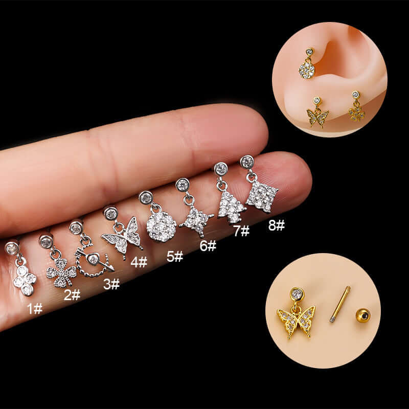 20G Cartilage Surgical Steel Dangle Stud Earrings - Four Leaf Clover Conch Earrings for Women | HSPJ839 | Perfect for Piercing, Daily Wear & Special Occasions