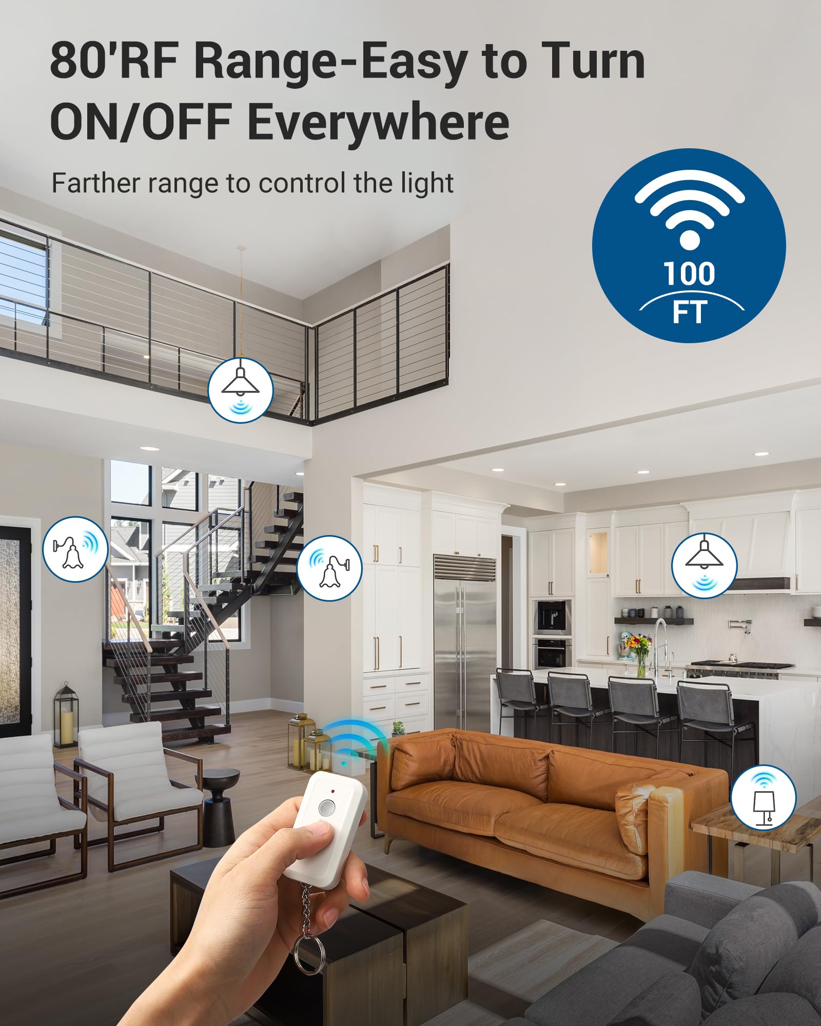 DEWENWILS Wireless Remote Control Light Bulb Socket - E26/E27 Base Smart Switch Kit with Controller for Pull Chain Fixtures | No Wiring Needed, ETL Certified | Perfect for Bedroom, Living Room & Outdoor Lighting