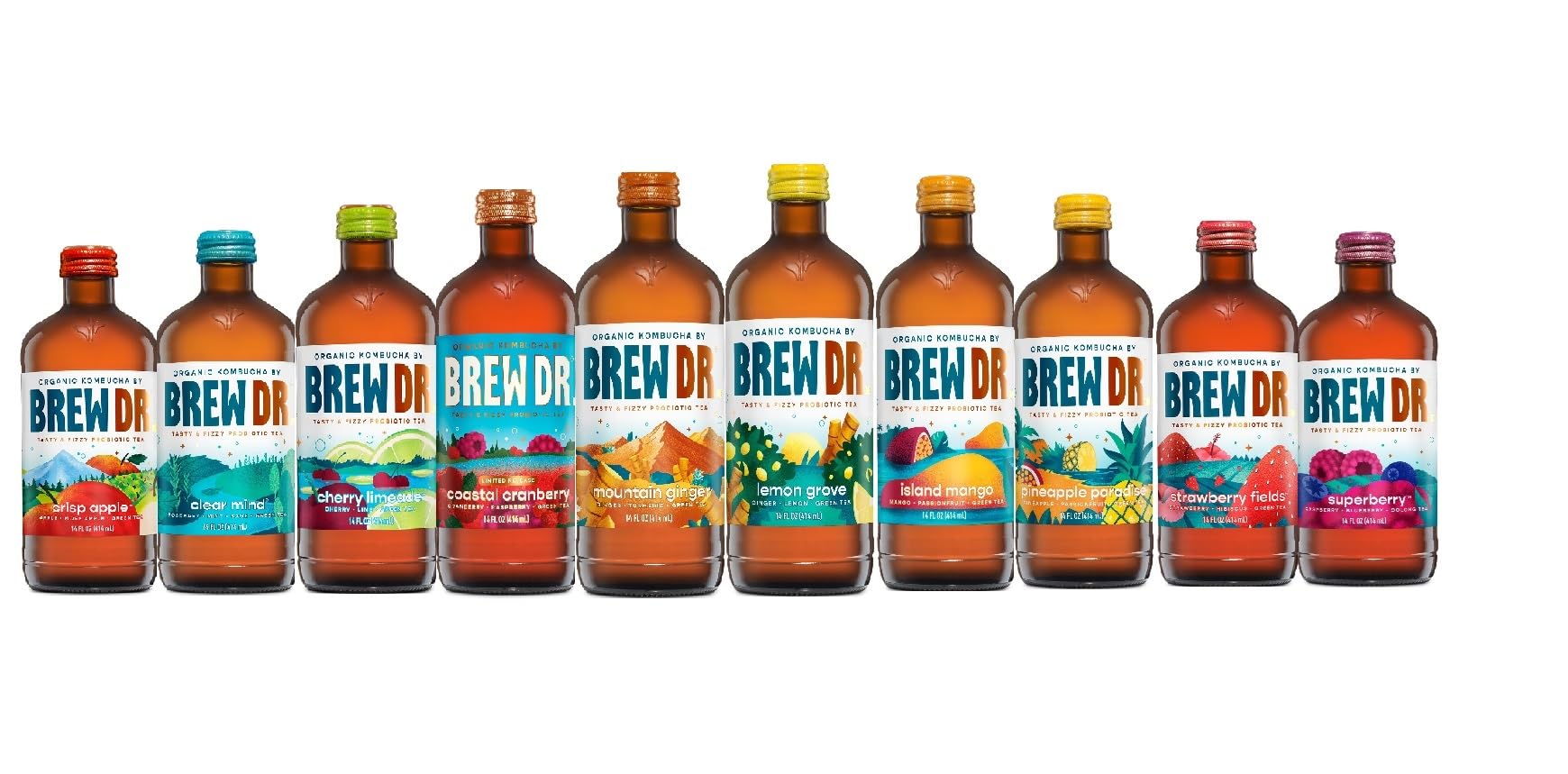 BREW DR Organic Kombucha - Variety Pack of 10 (14 Fl Oz Each) | USDA Organic, Gluten-Free, Probiotic Fizzy Tea | Perfect for Gut Health, Office Snacks & Healthy Lifestyle