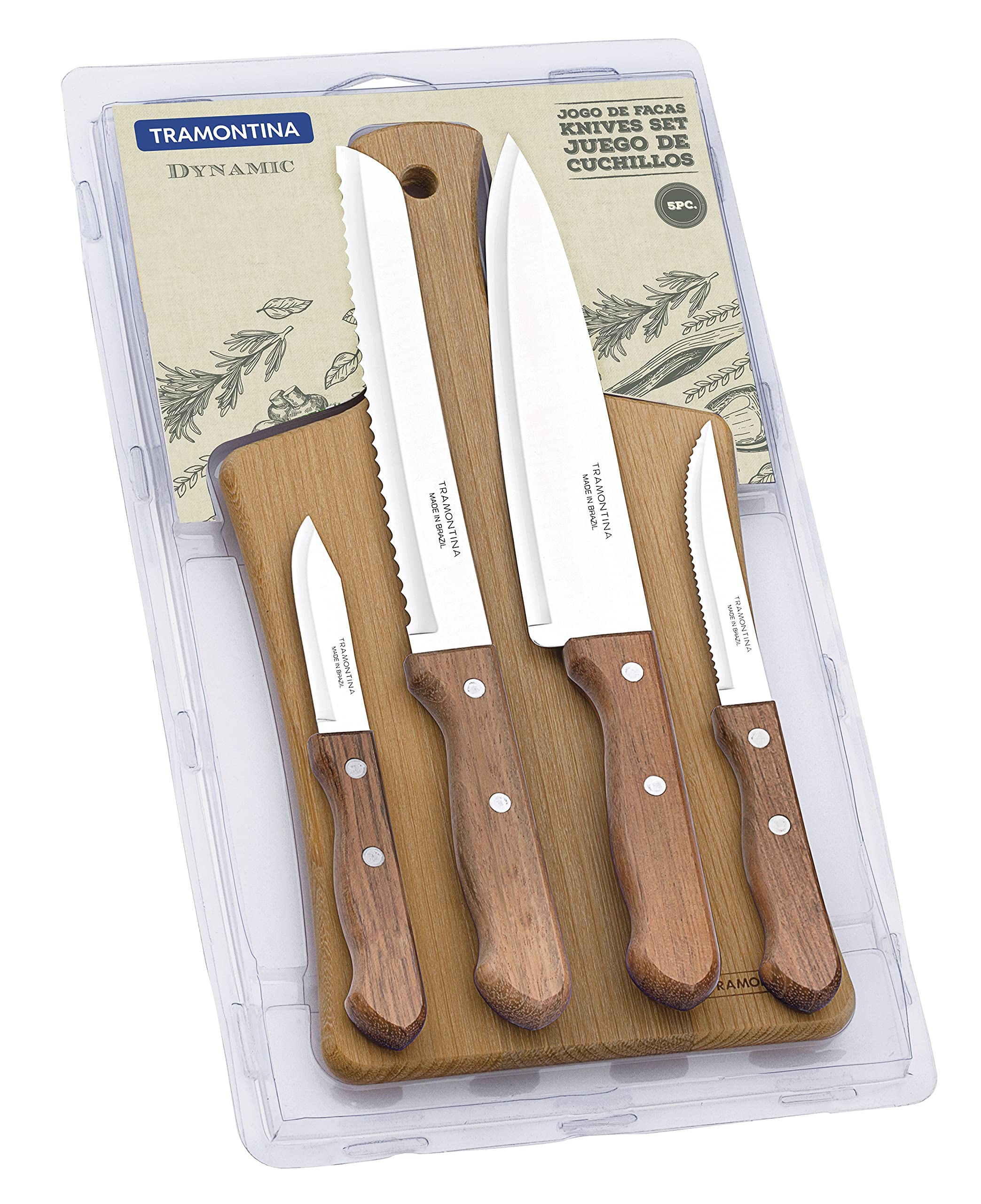Tramontina 5-Piece Kitchen Knives Set with Block - 22399/018 - High-Quality Stainless Steel Knives for Chopping, Slicing & Dicing - Perfect for Home Chefs & Cooking Enthusiasts