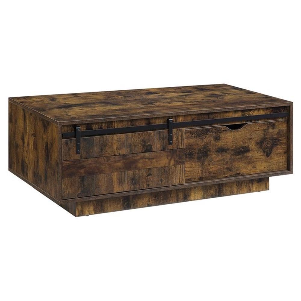 Acme Bellarosa Rustic Oak Wooden Rectangular Coffee Table with Storage | Living Room Furniture for Home Decor & Organization