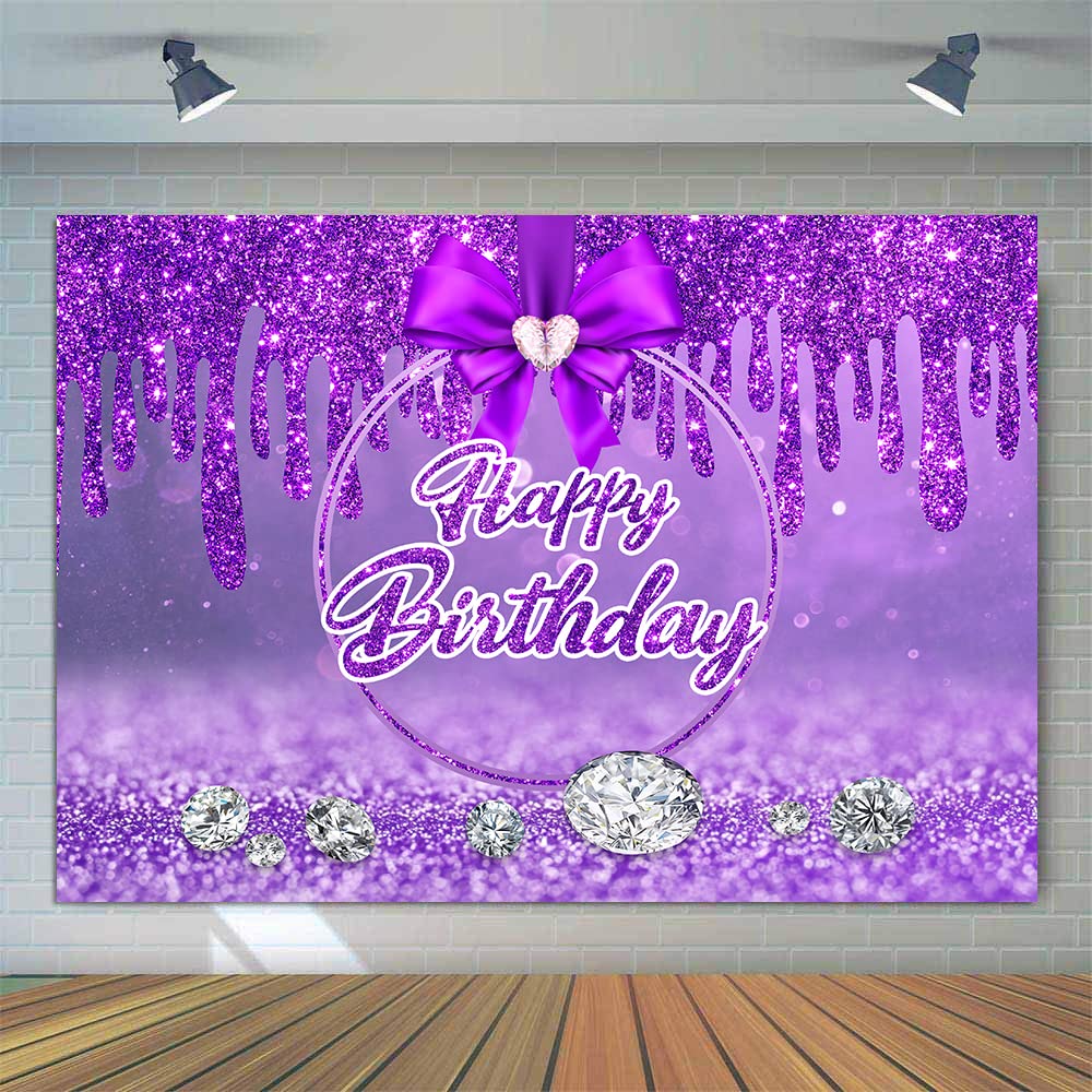 PHMOJEN 7x5ft Purple Glitter Birthday Party Backdrop with Girly Bowknot & Diamonds - Photography Backdrop for Girls Princess Theme, Sweet Birthday Decor, Glittering Bokeh Party Banner - Perfect for Birthday Photos, Princess Parties, Baby Showers & Gender Reveals