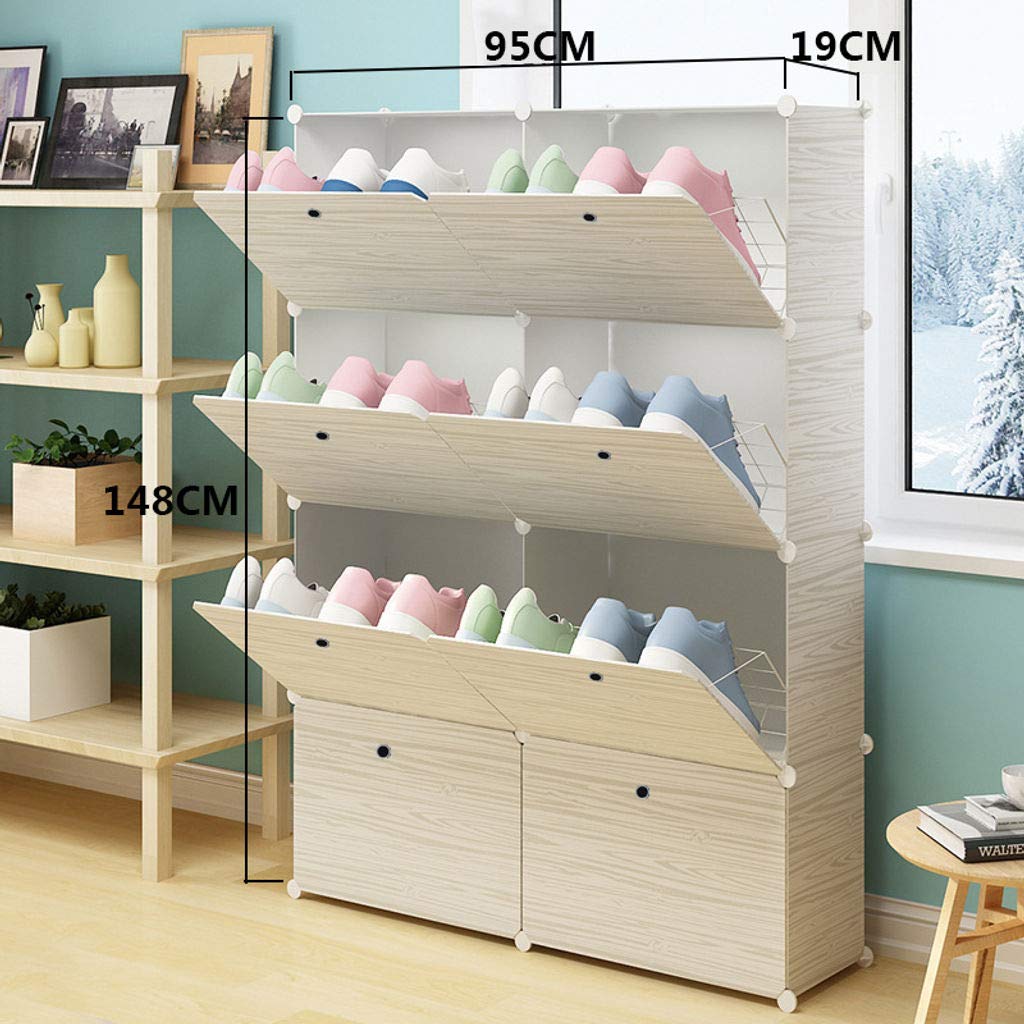 HUOLEO Modular Shoe Rack Organizer - 4-Tier Plastic Shoe Storage Shelf with Textured Pattern for Entryway, Closet & Mudroom - White 2-Column Space Saving Design for Shoes, Boots & Sandals