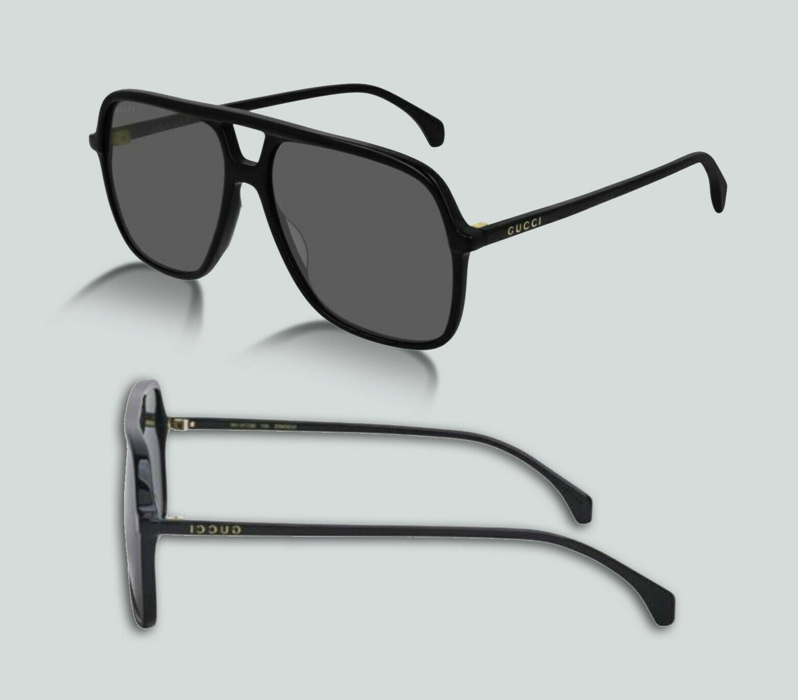 GUCCI GG 0545S 001 Square Black Shiny Sunglasses for Men - 57mm Polarized Lenses, UV Protection, Luxury Fashion Accessory | Perfect for Outdoor Activities, Driving, and Summer Style
