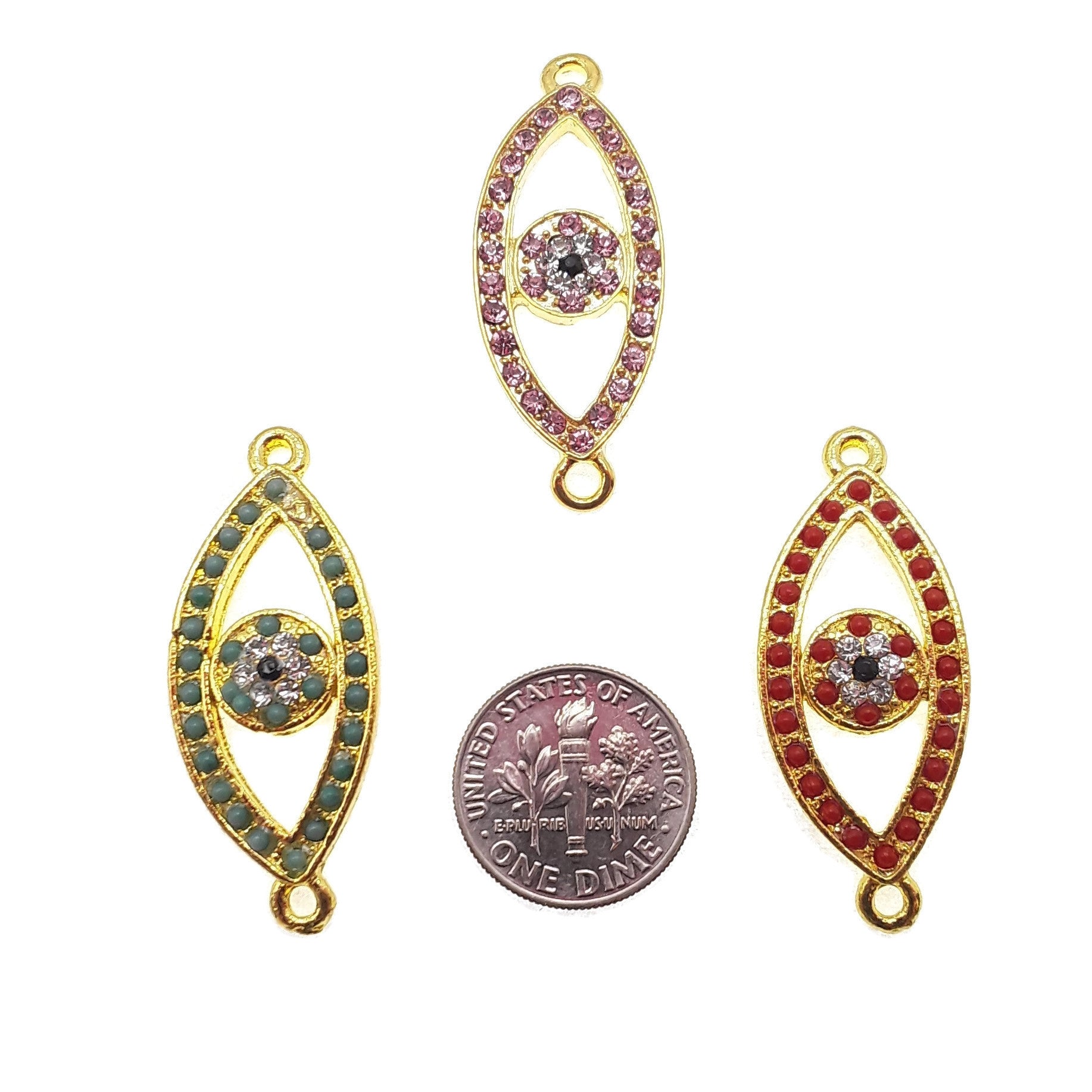Evil Eye Charm Necklace - Gold Plated Copper with Micro Pave Pink, Red & Green Zircon Stones (15x30mm) - Protection Jewelry for Women, Gift for Her, Birthday & Anniversary Present - Perfect for Everyday Wear, Travel & Spiritual Protection