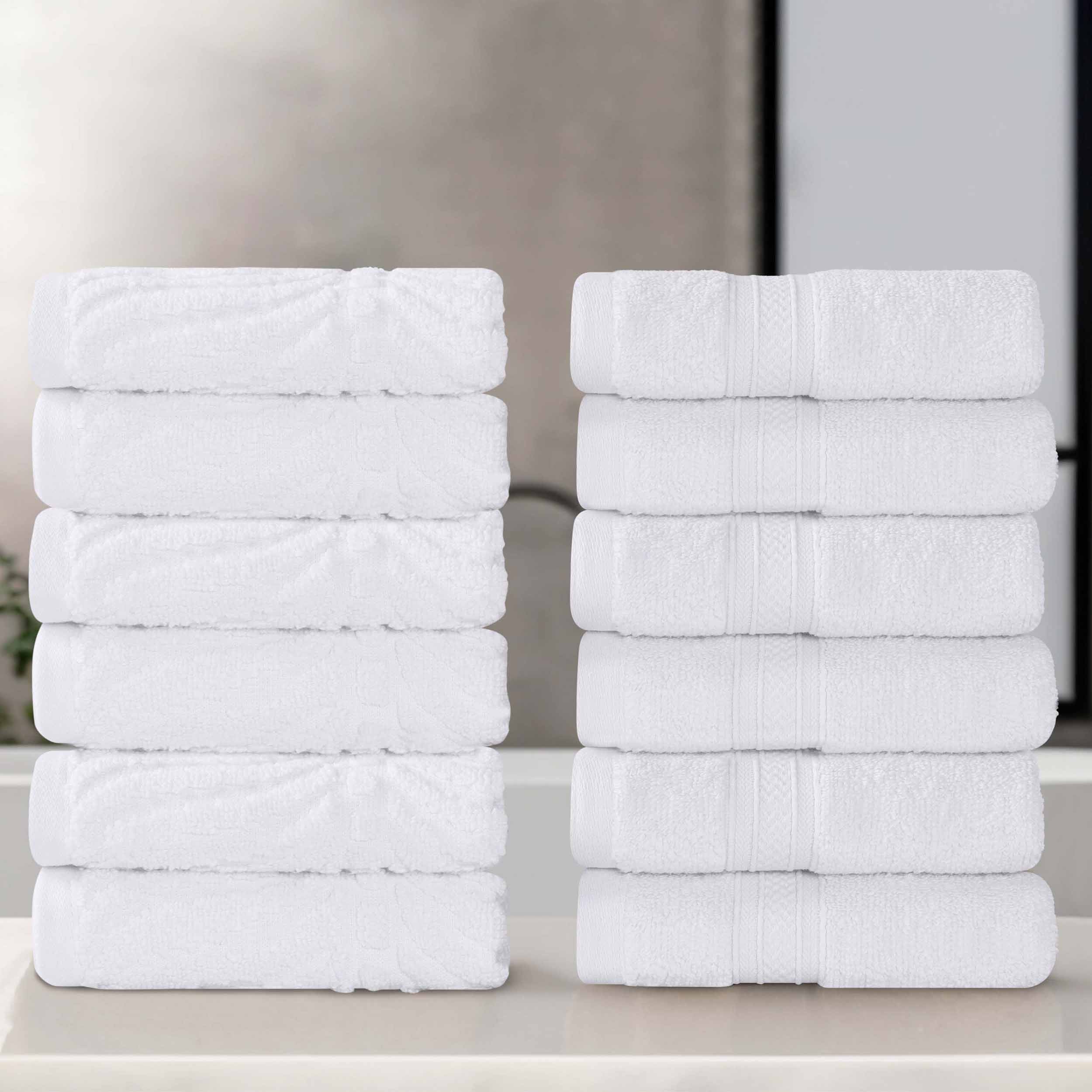 Premium Zero Twist Cotton Jacquard Chevron Face Towels - Set of 12 | Ultra Soft Bath & Hand Towels for Spa, Guest Bathroom & Luxury Home Decor