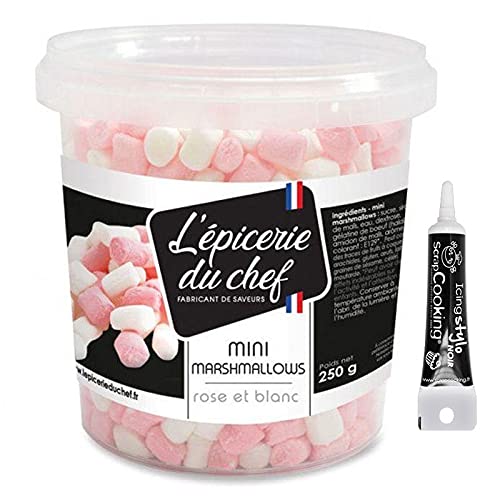 Mini Marshmallows 250g with Black Icing Pen - Perfect for Baking, Cake Decorating, Hot Chocolate Toppings & DIY Desserts