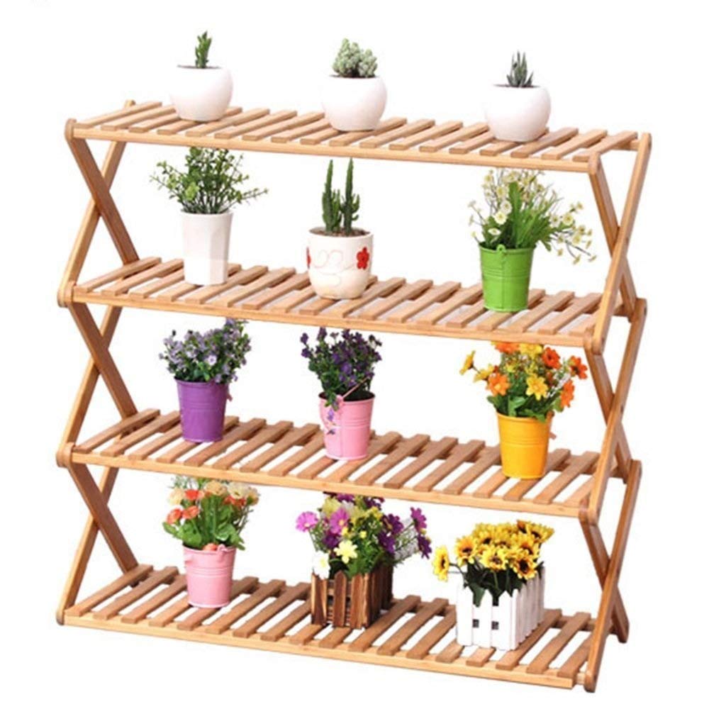 4-Tier Bamboo Shoe Rack & Plant Stand - Space Saving Wooden Shelf for Entryway, Bedroom, Hallway - Multi-Purpose Storage Organizer for Shoes, Bonsai, Flowers - Perfect for Small Spaces & Home Decor