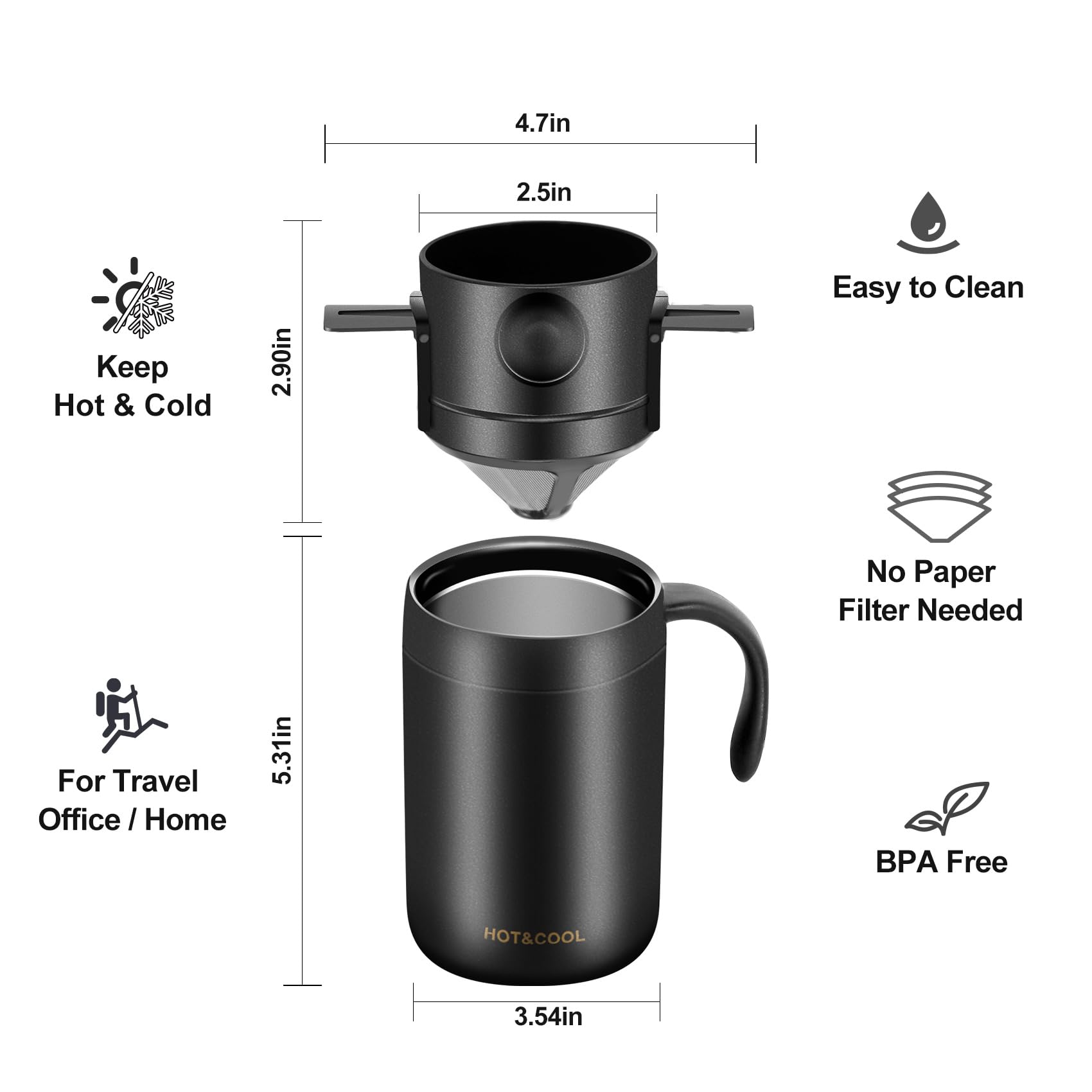16oz Portable Pour Over Coffee Maker Set - Lightweight Camping & Travel Coffee Kit for Backpacking, Hiking, Offices & Outdoor Adventures