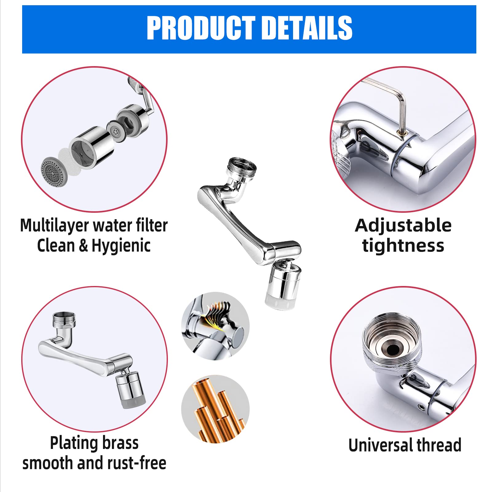 1440° Swivel Faucet Extender - Universal Faucet Aerator with 2 Water Modes, 1080°+360° Rotation for Kitchen & Bathroom Sink - Perfect for Washing Hair, Face, and Eyes - Ideal for Baby Bathing, Pet Cleaning, and Dish Washing