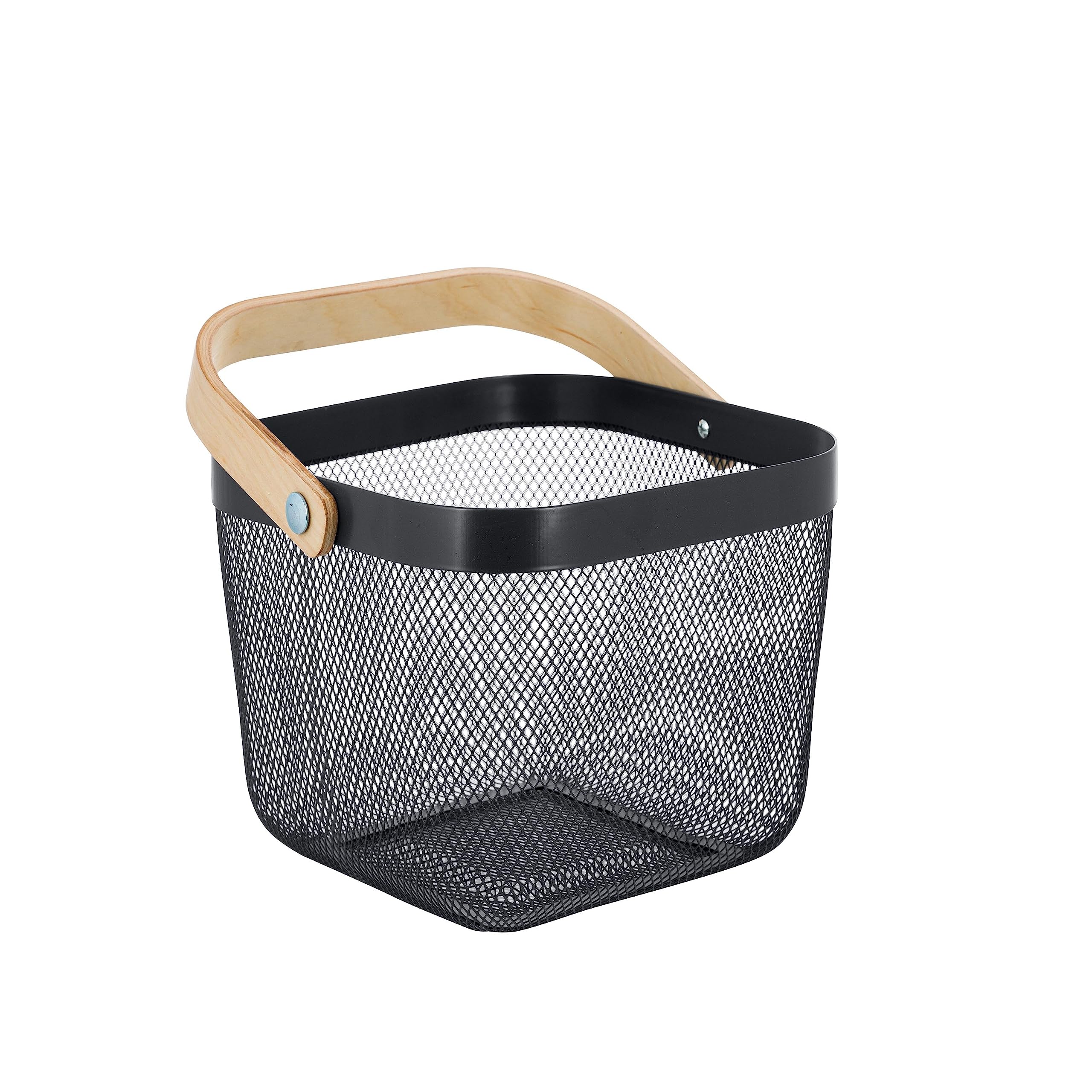 Durable Grey Mesh Tote Basket with Bamboo Handle - Multi-Purpose Shower Caddy & Grocery Organizer - Perfect for Bathroom Storage, Shopping, and Home Organization