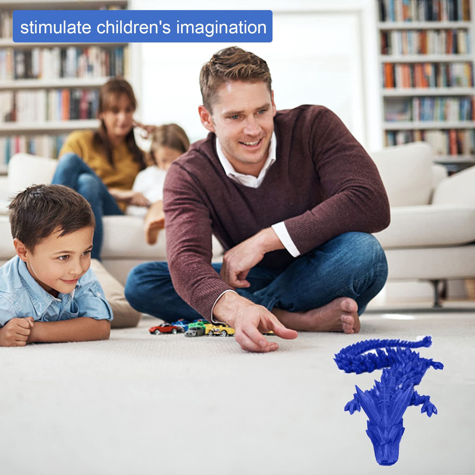 3D Printed Crystal Dragon Toy - Rotatable & Poseable Articulated Dragon Figure for Kids & Adults - Anxiety Relief Stress Relief Gift - 13.8 Inch Blue Fantasy Collectible - Perfect for Desk Decor, Gaming Room Display & D&D Accessories