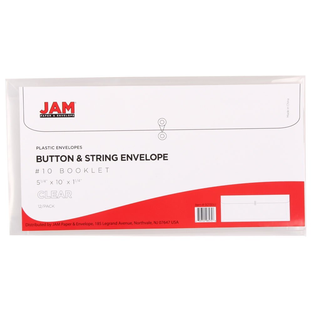 JAM PAPER #10 Plastic Envelopes with Button Closure - 5 1/4x10 - 6 Pack - for Business Documents & Booklets