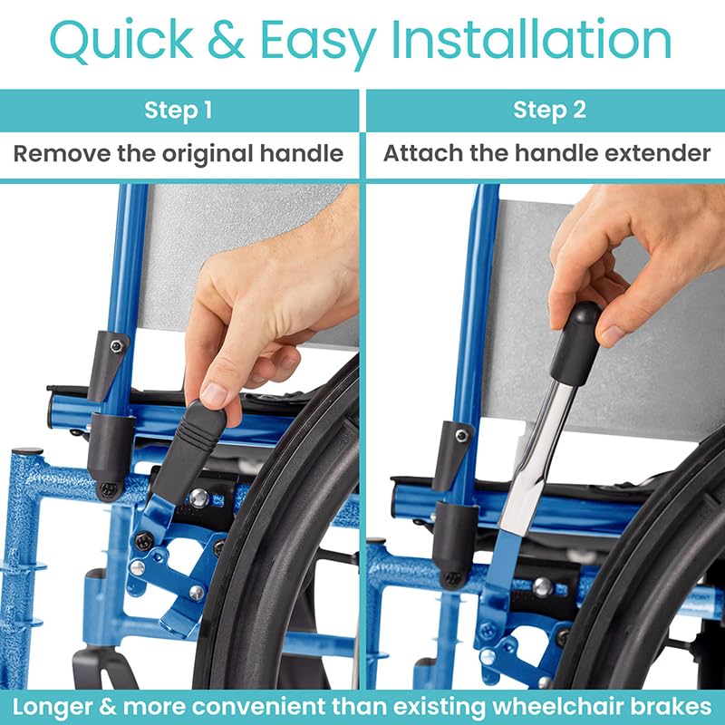 Vive Wheelchair Brake Extenders - Heavy Duty Brake Handle Extensions for Medical & Transport Wheelchairs - Ideal for Adults, Seniors & New Users with Limited Mobility or Weak Grip - Perfect for Daily Use, Travel & Home Accessibility