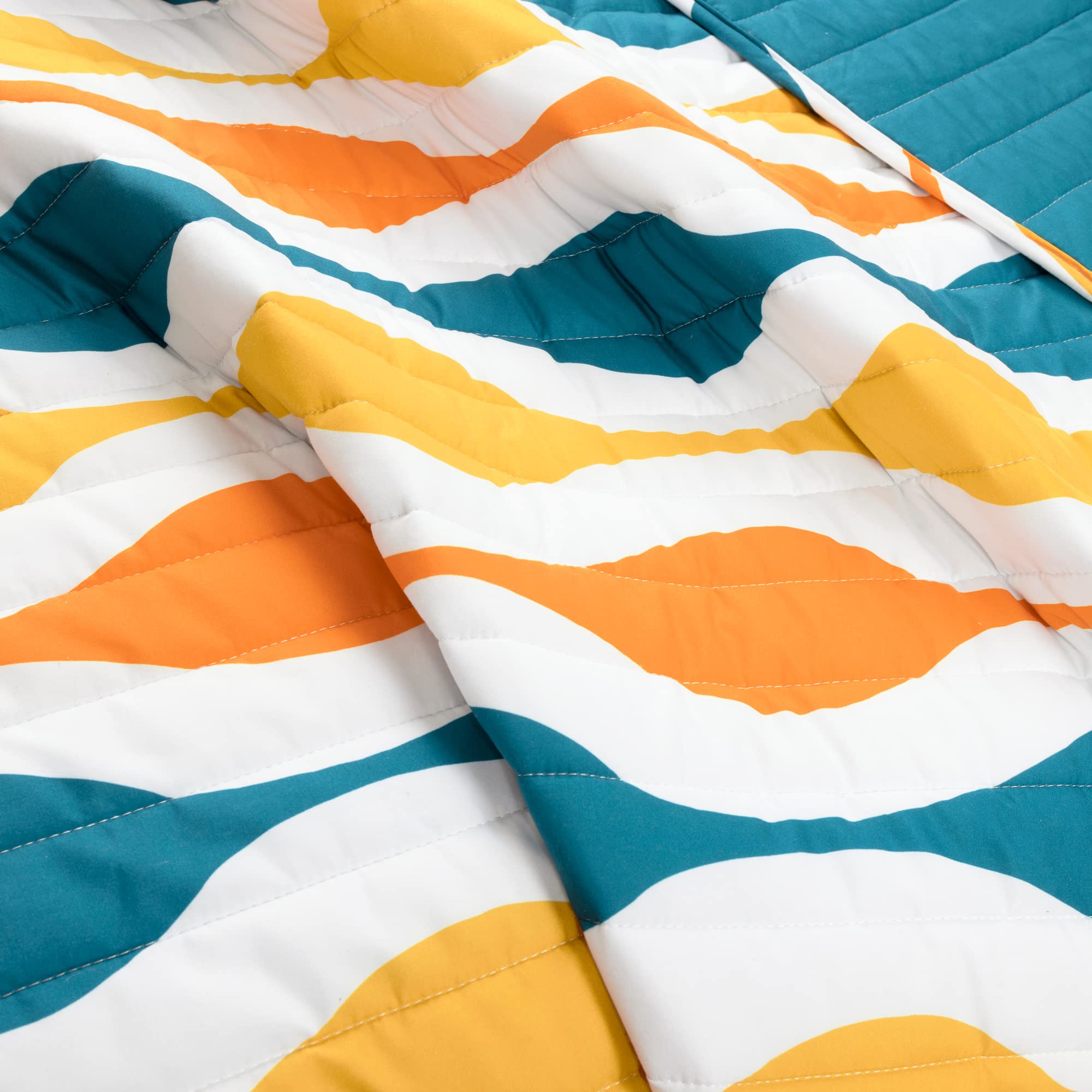 Mid Century Geo Quilt Set - Full/Queen, Turquoise & Orange for Modern Bedroom