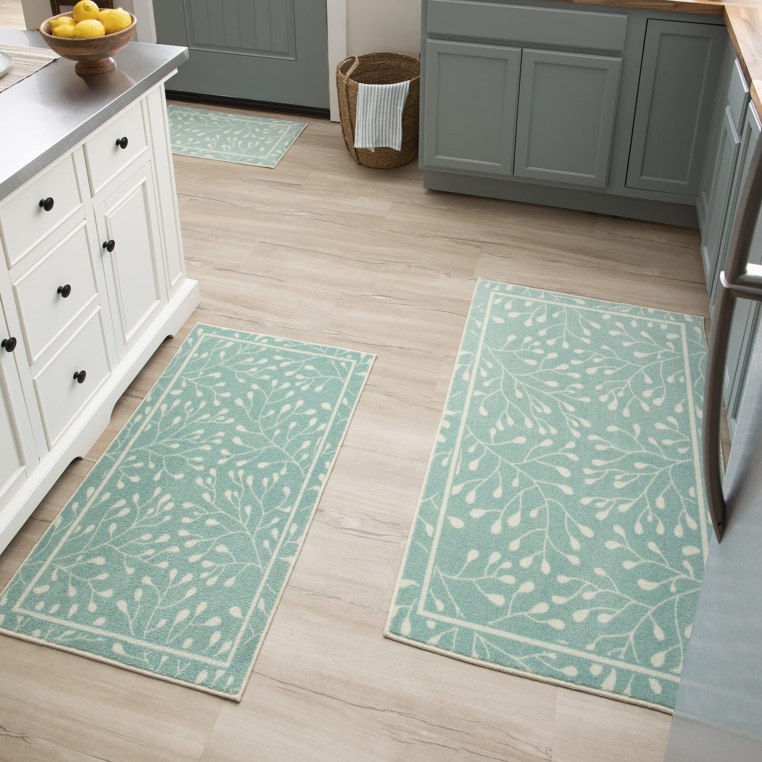 Mohawk Home Machine Washable Spring Kitchen Rug, Non-Slip Floor Mat, Spring Buds Blue (2' x 3'4