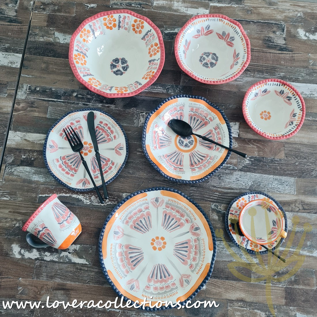 Afrocentric Orange Dinnerware Set - Elegant Ceramic Plates & Bowls for African-Themed Dining - Perfect for Family Dinners, Cultural Events & Restaurant Decor