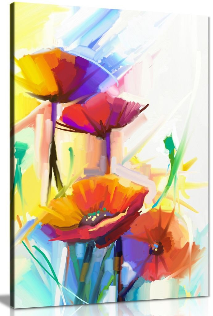 Abstract Spring Flower Oil Painting Canvas Wall Art Print - 24x16 Inch Modern Home Decor for Living Room, Bedroom & Office