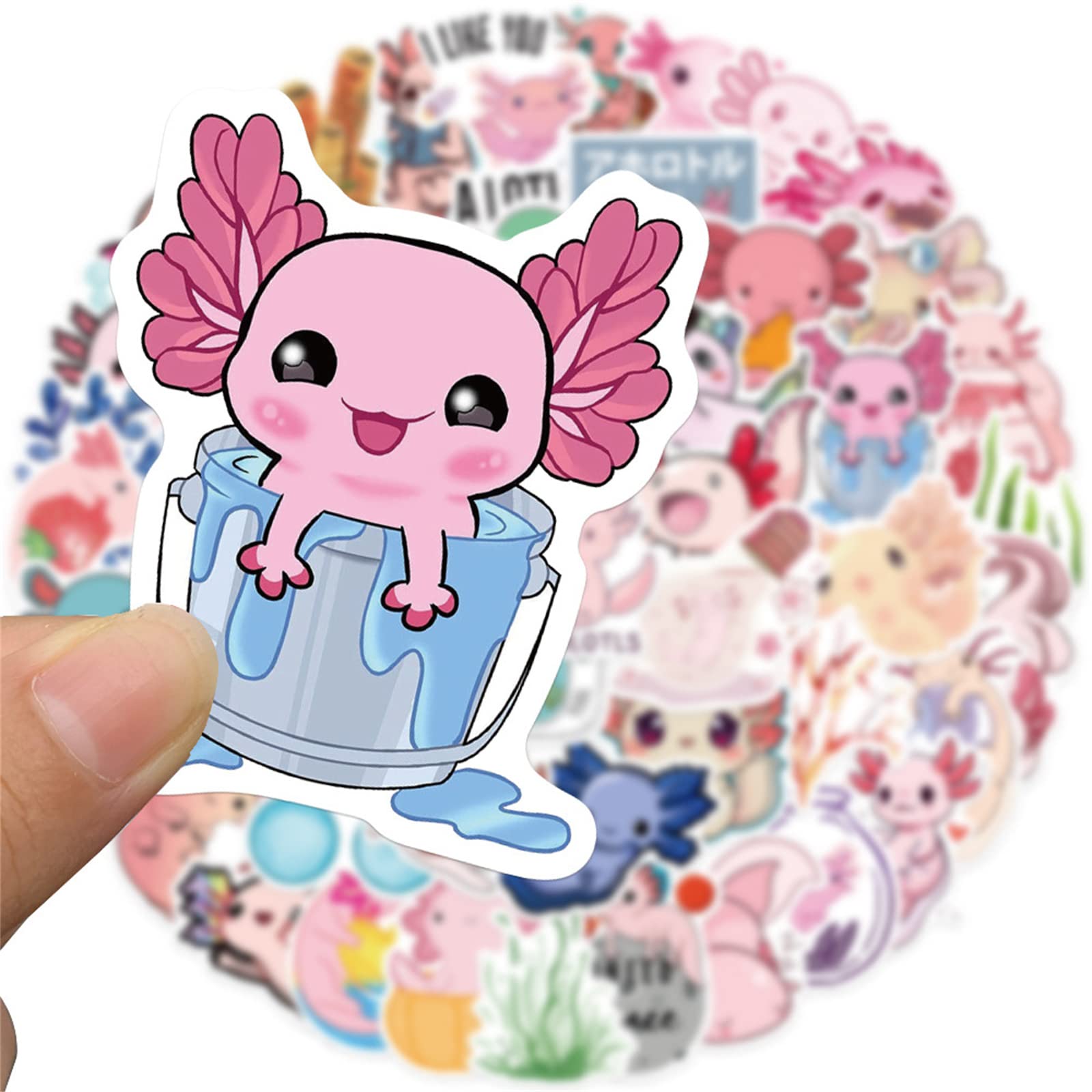 50PCS Cute Axolotl Stickers - Kawaii Waterproof Vinyl Stickers for Water Bottles, Laptops, Phones, Journals - Perfect Gift for Kids, Teens & Adults - Great for DIY Crafts, School Supplies & Party Favors