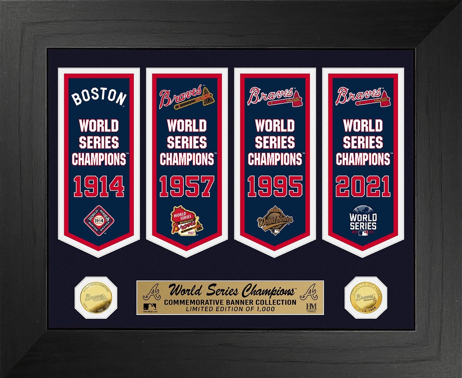 Atlanta Braves 4-Time World Series Champions Deluxe Banner - Premium Baseball Team Decor for Home, Office & Game Room - Perfect for Braves Fans & Sports Memorabilia Collectors