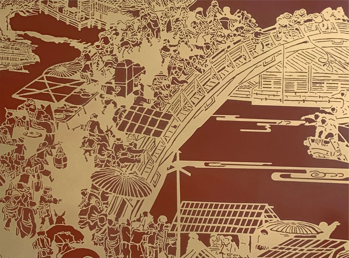 Exquisite Brass Plate Etching Wall Art - Qingming Festival Riverside Scene - Perfect for Home & Office Decor, Gift for Art Lovers