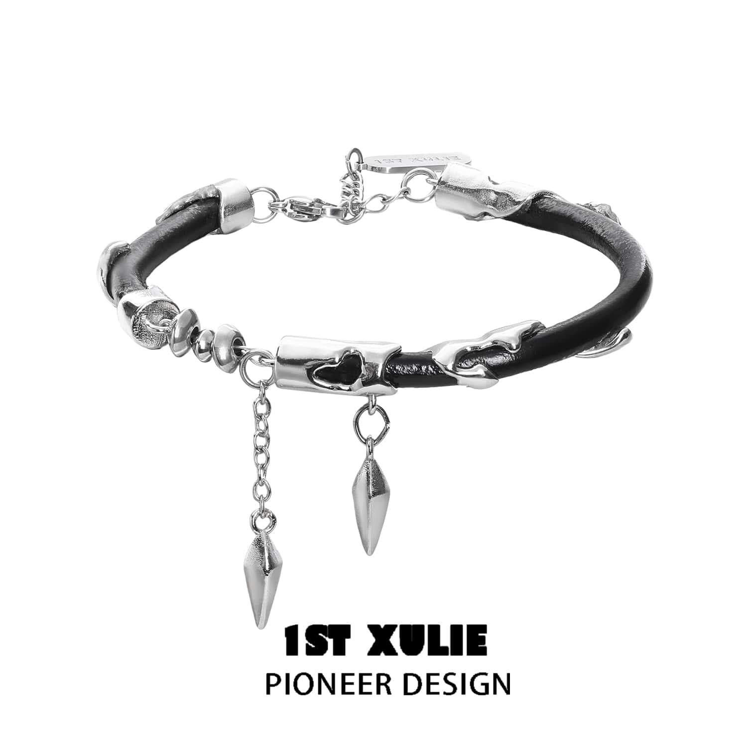 18k Platinum Plated Cowhide Bracelet for Women - Elegant Black Leather Wristband - Perfect for Casual Wear, Date Night & Gift Giving