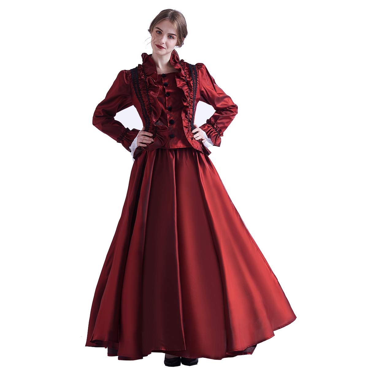 GRACEART Women's Medieval Victorian Fancy Dress with Crinoline - Elegant Palace Royal Masquerade Vintage Costume for Renaissance Fair, Halloween Party & Cosplay Events