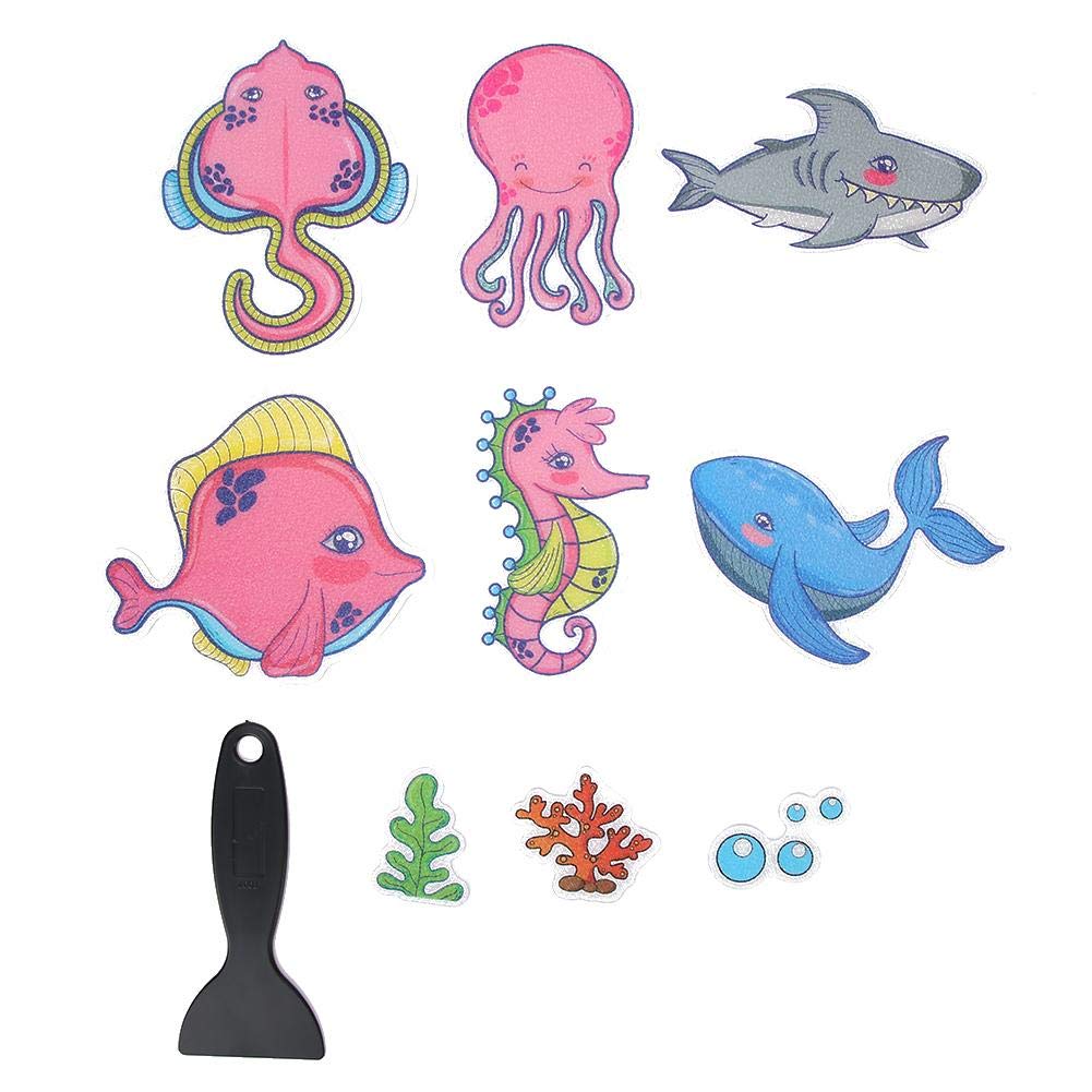 9Pcs Cartoon Animal Bathroom Anti-Slip Stickers - Waterproof Bathtub Safety Decals with Scraper Tool for Kids & Adults - Perfect for Shower, Tub, and Tile Floor Protection
