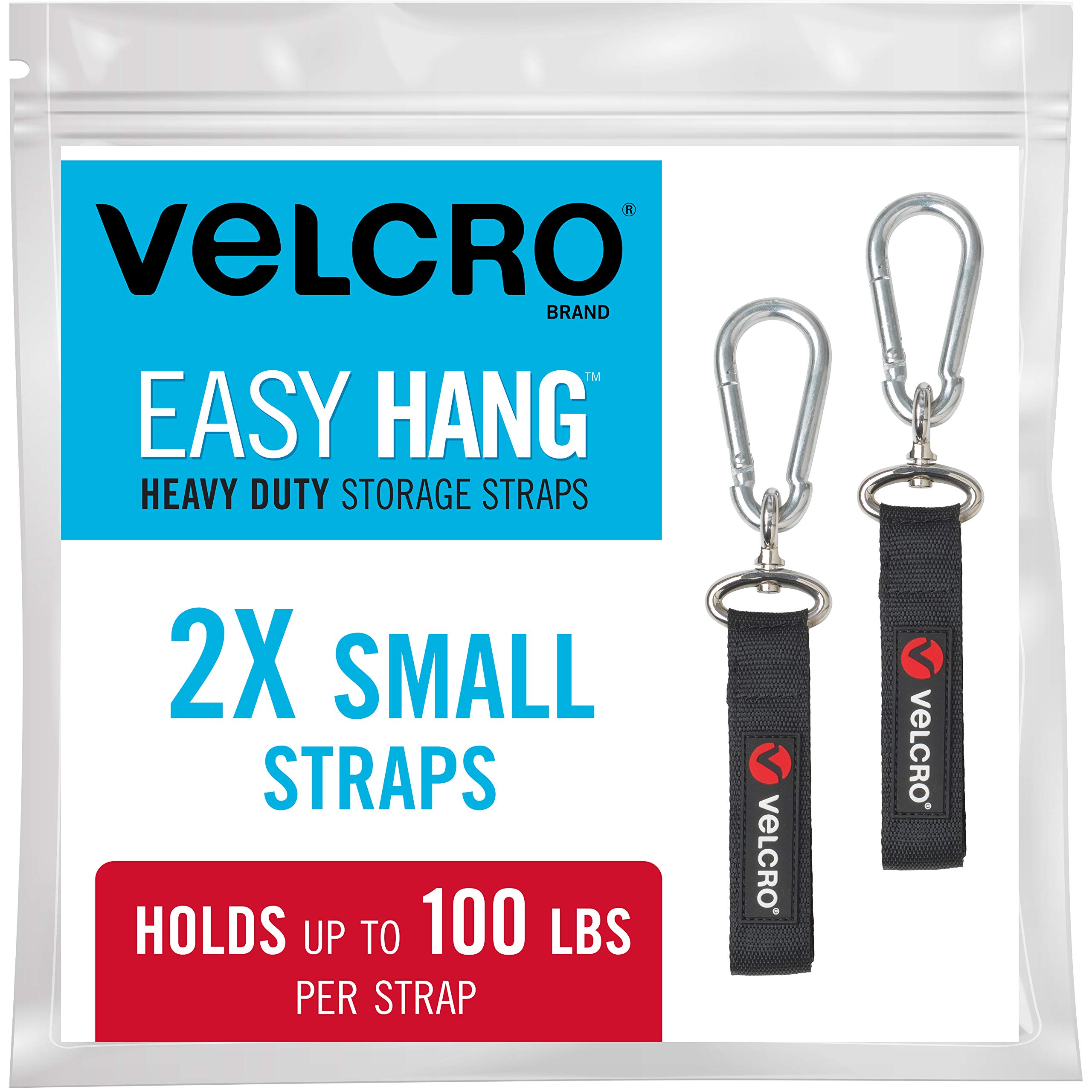 VELCRO Brand Heavy Duty Straps - 2 Pack Small (100lb Capacity) for Garage Storage, Extension Cord Holder, Pool Hoses & Tool Organization | Ideal for Shed, Workshop & Home Organization | Black VEL-30686-USA