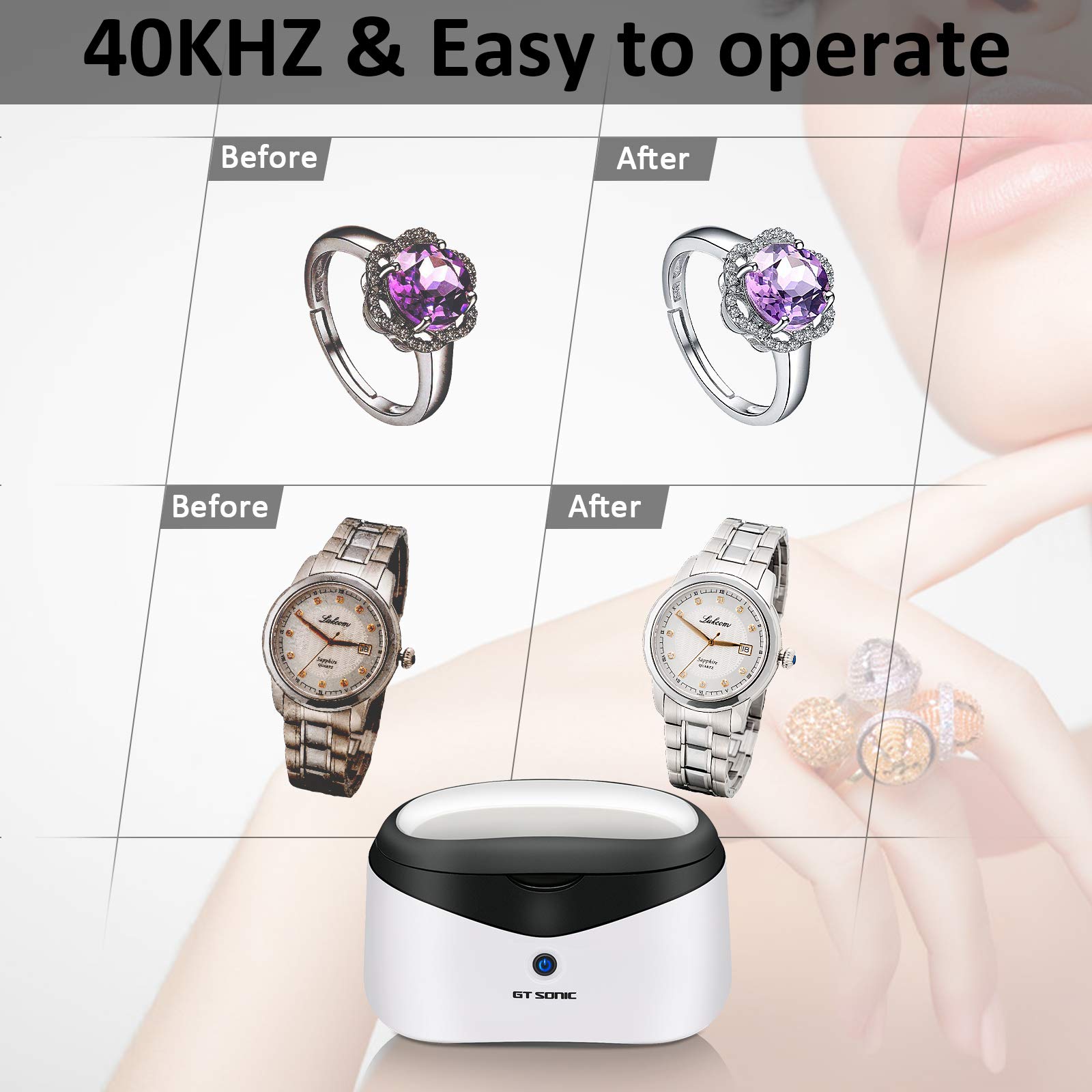 Ultrasonic Jewelry Cleaner Machine for Rings, Watches, Eyeglasses, Coins & More - 304 Stainless Steel Tank with Cleaning Basket & Watch Holder - 21oz Capacity - Perfect for Home, Travel & Professional Jewelry Care