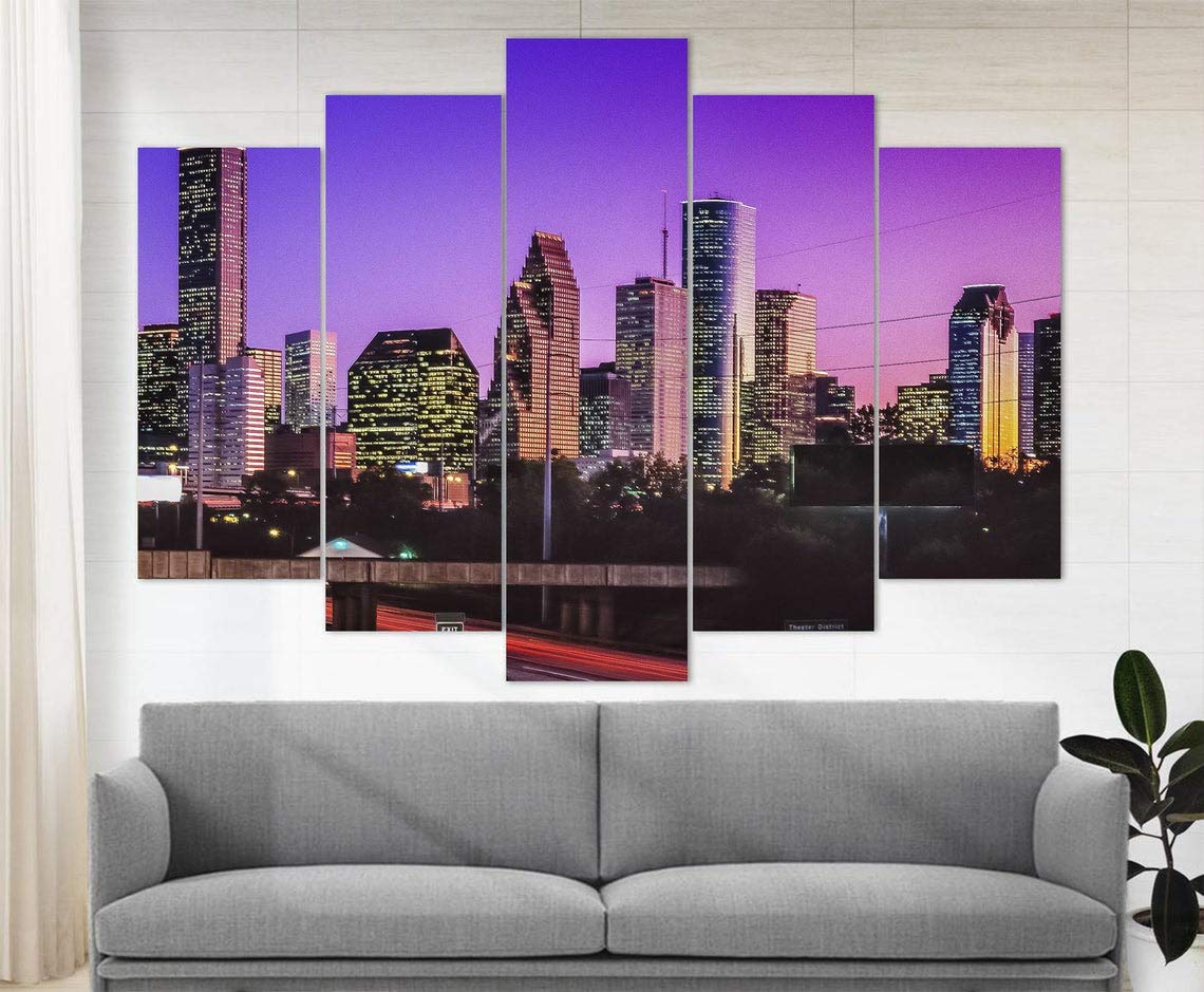 Houston Skyline Canvas Print - Modern Wall Art & Office Decor - Houston Downtown Cityscape Poster for Home, Living Room & Office Decoration