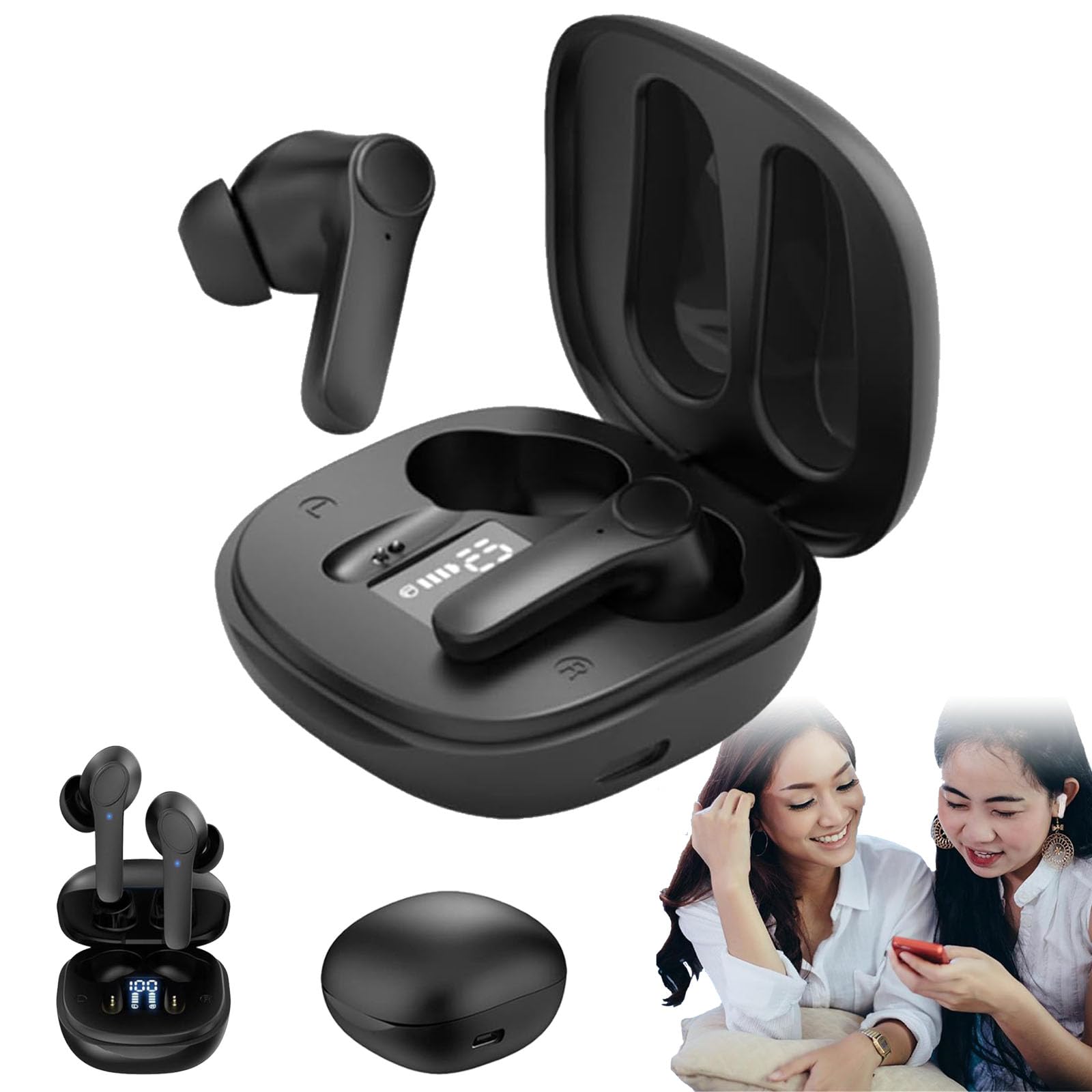 Echo Connect Wireless Bluetooth Earbuds with Real-Time Language Translation - Portable In-Ear Translator for Travel, Business & Multilingual Communication (Compatible with iOS & Android)