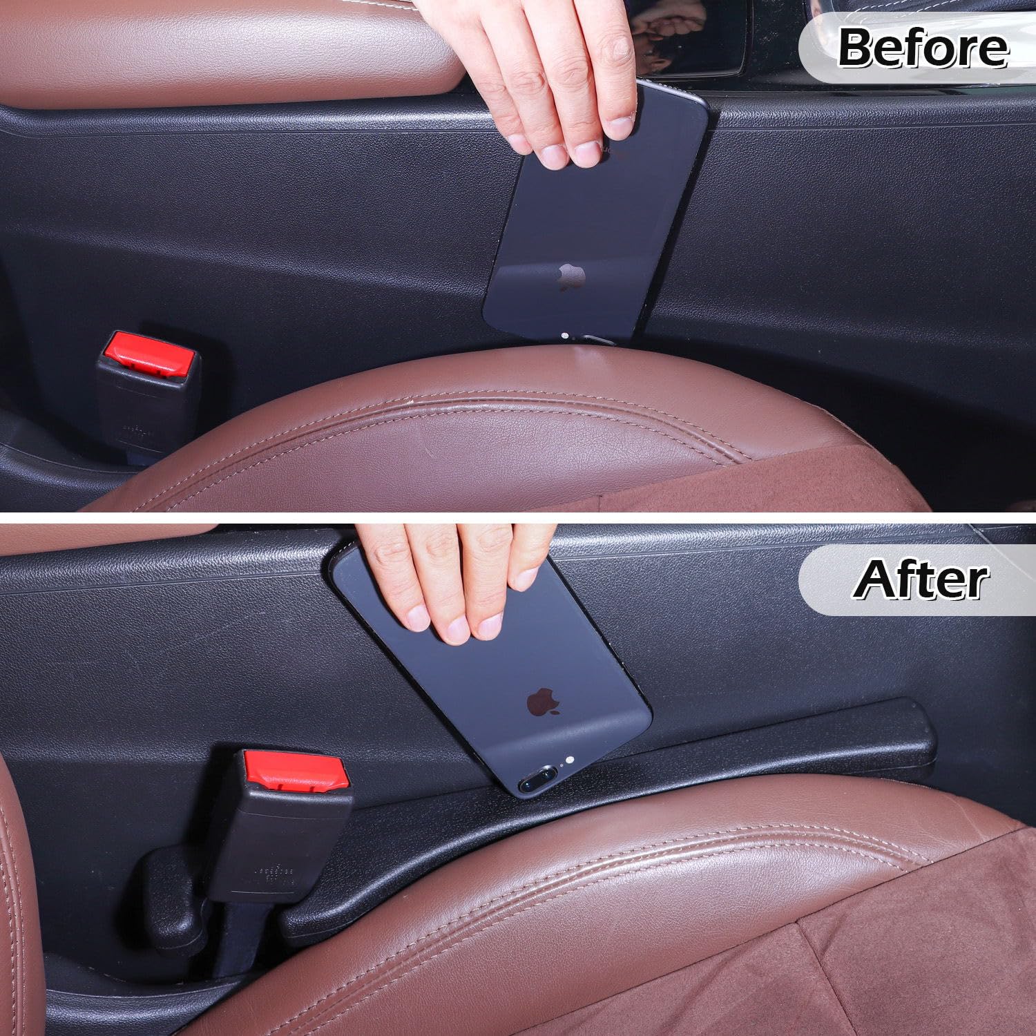 Briwill Universal Car Seat Gap Filler - 2 Pack Black Interior Accessories for Cars, SUVs & Trucks | Prevent Lost Items & Keep Your Vehicle Clean | Perfect for Women, Moms & Commuters